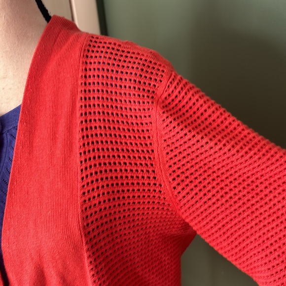 Women Sz M Nic+Zoe open front red light perforations casual cardigan sweater - Picture 5 of 9